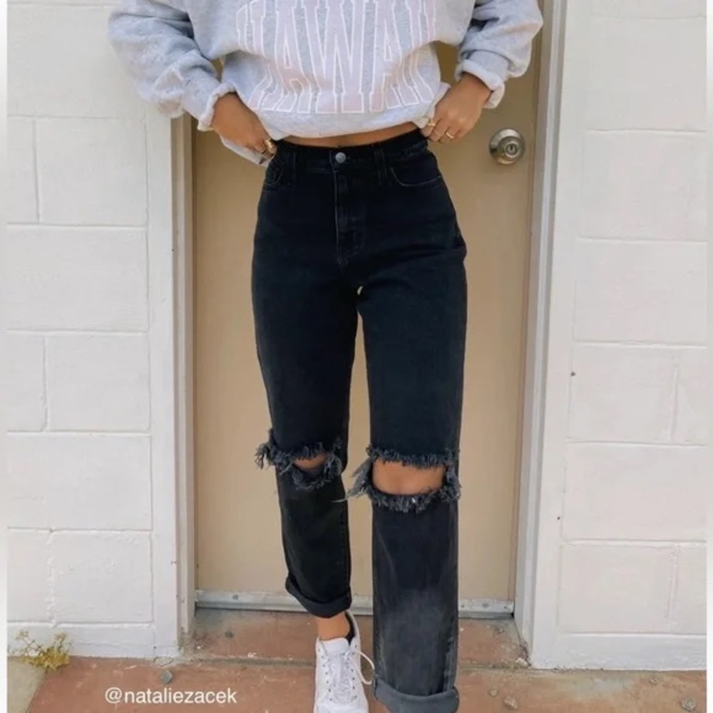 Grey Bandit Black Distressed Straight Leg Jeans